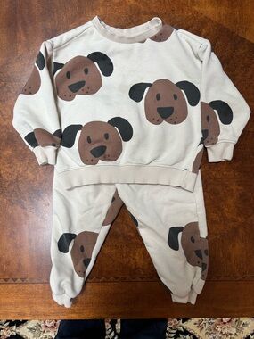 Zara Kids Toddler Dog Matching Sweatshirt & Joggers Set - Beige Brown Black
